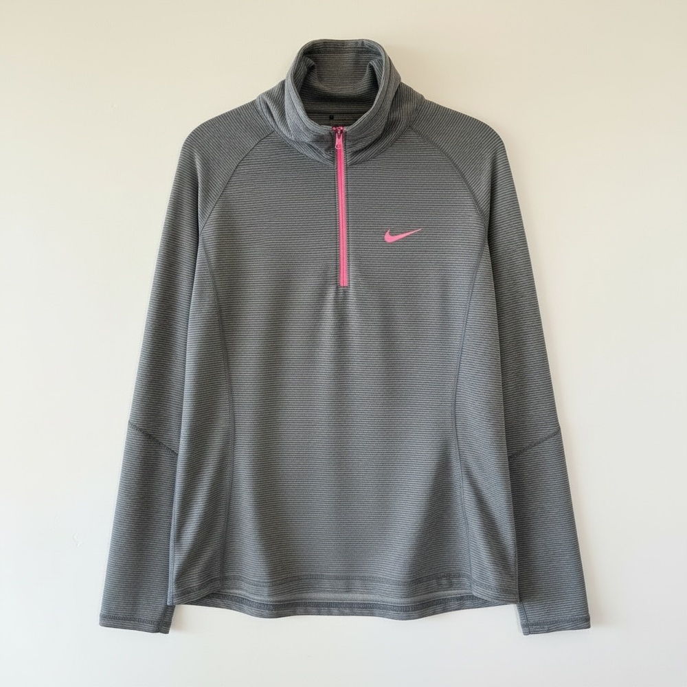 Nike Dri-FIT 1/4 Zip Pullover Gray Pink Stripe Athletic Top Size L